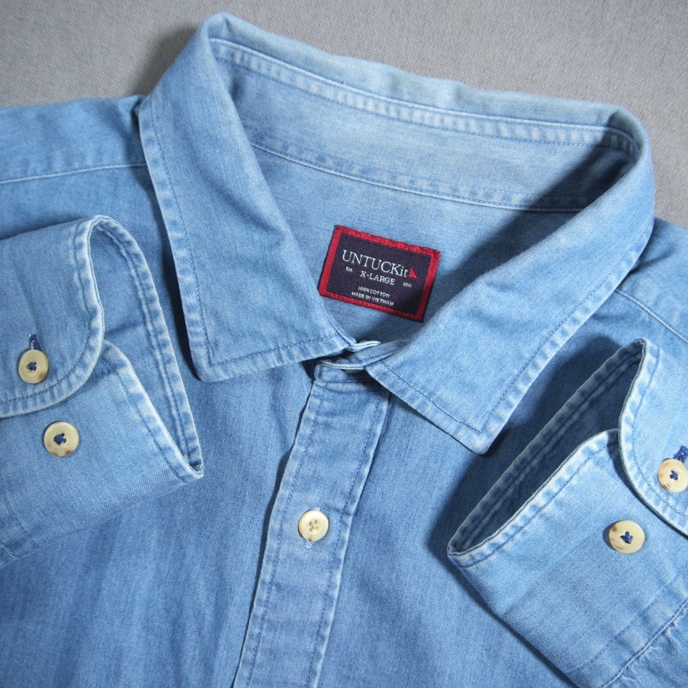 UNTUCKit Chambray Valleserano Denim Long Sleeve Men Shirt XL Preppy Coastal